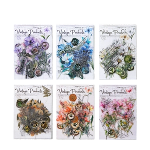 Vintage floral collage sticker set for scrapbooking with six romantic flower designs