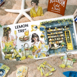 Lemon Tree theme summer scrapbooking sticker set with vibrant beach travel motifs