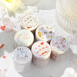 Set of 6 rolls of cute cartoon PET decorative tapes for journaling and DIY crafts