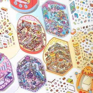 Set di adesivi PET per scene interne 2.5D a colori per decorazioni per scrapbooking e fai-da-te
