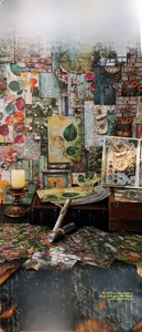 Detail of vintage scrapbooking paper with floral patterns and antique decorative textures