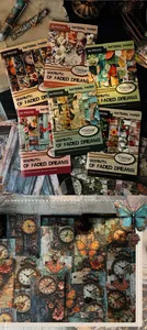 Retro scrapbook material paper with vintage clocks, flowers, and butterfly patterns