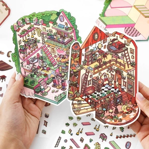 DIY house scene decoration stickers with detailed indoor rooms for scrapbooking set
