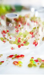 Dettaglio del nastro decorativo PET con fragole per scrapbooking e decorazioni fai-da-te