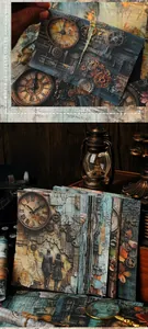 Macro shot of steampunk vintage material paper with clocks and gears for scrapbooking