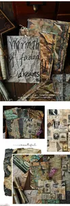 Detail of vintage textured papers with aged effects and delicate script for DIY journaling