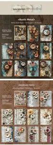 Macro detail of vintage scrapbooking paper with retro mechanical and floral designs