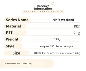 Detailed technical specifications for Nini's Weekend PET stickers set of 50 pieces