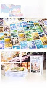 Détail de 30 autocollants de voyage urbain avec illustrations d'art aquarelle animée
