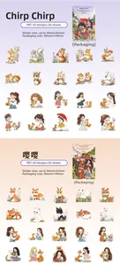 Detail view of 20pcs PET cartoon animal stickers for DIY planners and journals