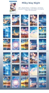 Vue détaillée de 30 autocollants de paysages urbains en PET et papier washi pour scrapbooking