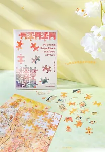 Macro view of watercolor scenery stickers with forest and autumn leaf patterns