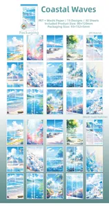 Détails des autocollants Washi PET Coast Wave avec 15 motifs de plage de mer et fleurs