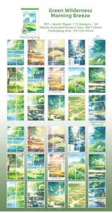 Détails de 30 autocollants en PET et washi avec des motifs de paysages de forêt