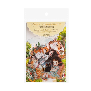 Aya's Companions cartoon cat stickers pack for DIY planners featuring 20 pieces
