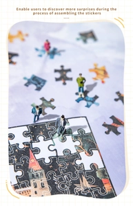 Macro shot of miniature figurines on fantasy landscape stickers with castle and star motifs