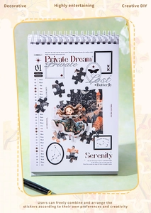 Detail of 2025 creative scenery desk calendar with stickers and white spiral binding