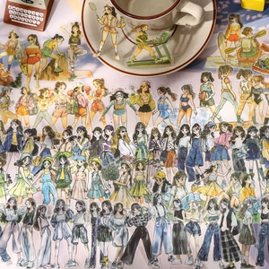 50pcs PET stickers with fashion girl illustrations for DIY journals and scrapbooking