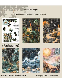 Detail view of A6 washi stickers featuring night landscapes and forest scenery for journaling