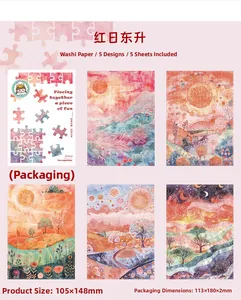Macro detail of Sunrise puzzle-style scenery stickers set for DIY scrapbooking