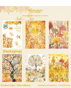 Macro detail of Autumn Forest washi stickers for DIY scrapbooking and journal scenery