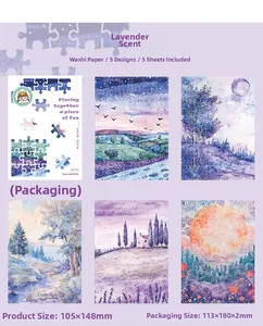 Detail of lavender theme washi paper sticker set for DIY scrapbooking and journal