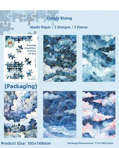 Macro detail of cloud landscape washi stickers for DIY journaling, set of 5 blue sheets
