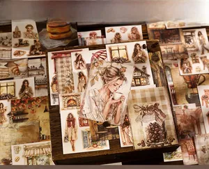 Detailed retro cafe themed stickers featuring vintage coffee scenes for DIY journaling