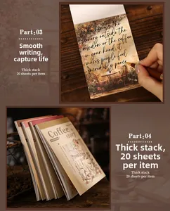 Detail of vintage coffee theme sticker book with writing paper for DIY journaling scrapbooking
