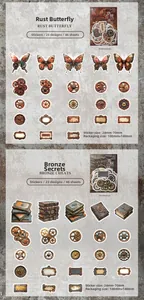 Steampunk style stickers with vintage gears and butterflies for DIY scrapbook decoration