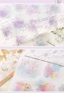 Detailed view of watercolor flower stickers with gold foil details on planner pages
