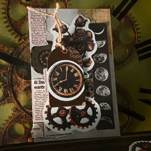 Steampunk gear and vintage clock stickers for DIY scrapbooking with matte finish
