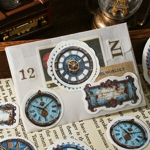 Vintage steampunk gear stickers for DIY scrapbooking with retro industrial clocks
