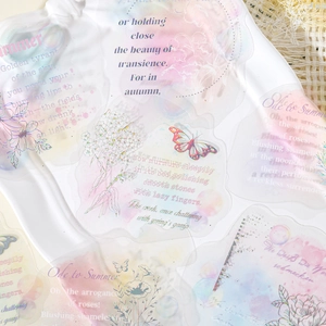 Floral PET stickers with gold foil accents and butterflies for DIY scrapbooking decor