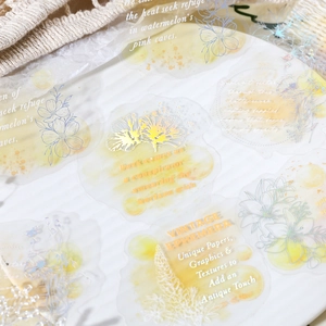 Floral watercolor PET stickers with gold foil accents for DIY vintage scrapbooking
