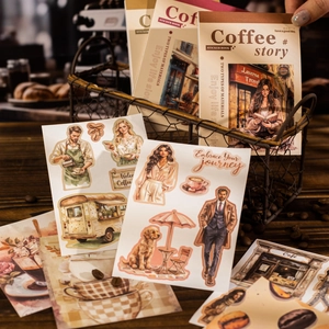 Vintage βιβλίο με αυτοκόλλητα καφέ για scrapbooking με ρετρό εικονογραφήσεις καφετέριας