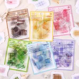 Retro Story Grid Spectrum sticker set with 30 pieces of plaid patterns in six vibrant colors