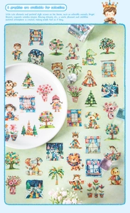 Detail of fairy-tale PET stickers with animals and figures for DIY scrapbooking journaling