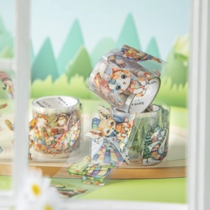 Splicing Time Series PET Decorative Tape Cute Cartoon Animal Floral Die-cut Washi Tape For DIY Journal Scrapbook Crafting