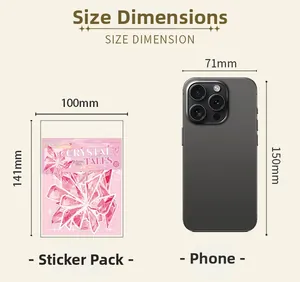 Size comparison of crystal theme PET stickers against a mobile phone for DIY decor