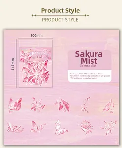 Detail view of Sakura Mist crystal stickers package showing 20 pieces of PET floral patterns