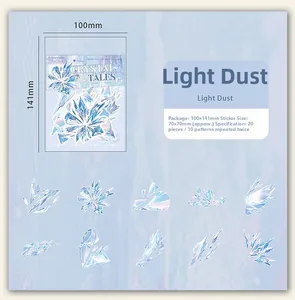 Macro detail of Crystal Tales PET stickers featuring light dust laser holographic textures