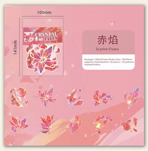 Detail showing Crystal Tales Scarlet Flame PET stickers with ten unique mineral patterns