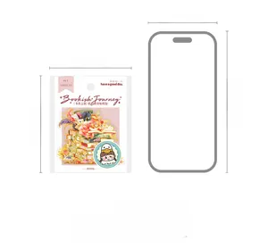 Macro detail of PET floral stickers showing size comparison with a mobile phone