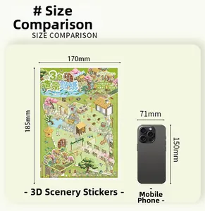 3D scene building sticker set with PVC sheets and 30 dimensional stickers 170x185mm