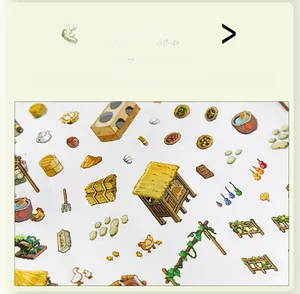 Detail view of pastoral style 3D stickers featuring barns, poultry and plants