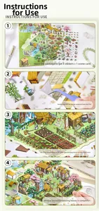 DIY 3D garden scenery sticker set showing step-by-step assembly on white desk