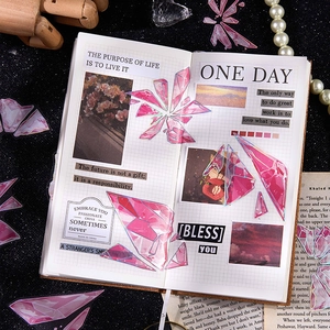 Pink iridescent crystal PET stickers for DIY scrapbooking with shimmering finish