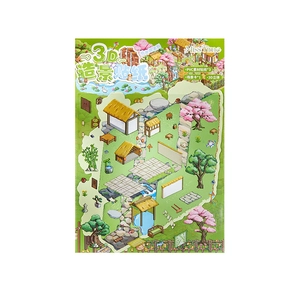 3D Peach Blossom Garden sticker set with PVC scenery sheets and background card