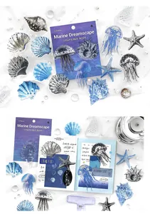 Detail of 15pcs Marine Dreamscape PET stickers with jellyfish and seashell designs